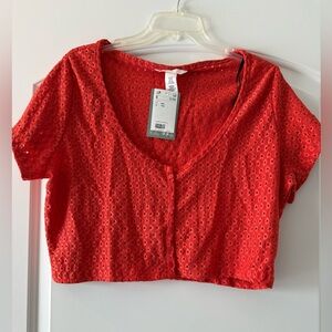 H&M Vibrant Red Eyelet Crop Top